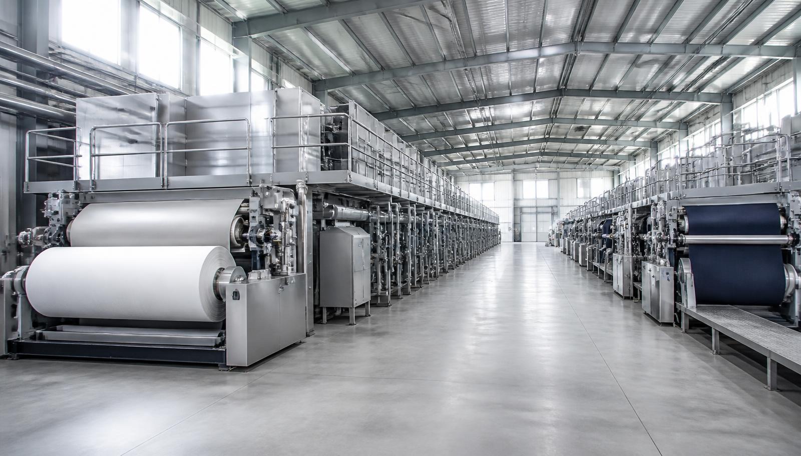 Interior of the technical textile process house with continuous processing lines